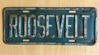 Vintage Roosevelt Metal License Plate Tag Topper 12 " Long - Vg