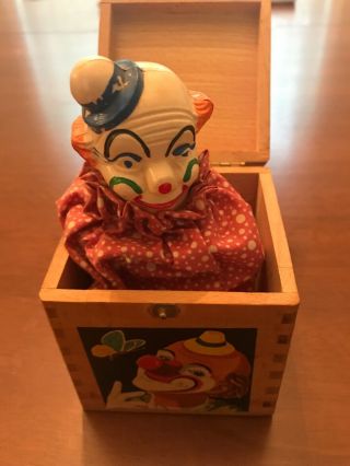 Vintage Jack - In - The - Box Clown Wooden Box Hermann Eichhorn Germany