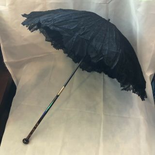 Antique Dupuy Paris Parasol Umbrella Bakelite Handle Black Top