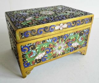 Antique Chinese Gilt Bronze & Enamel Cloisonne Lidded Box -