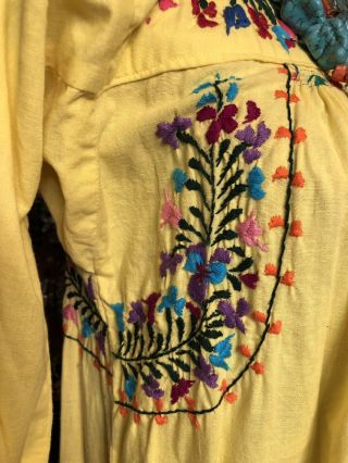 Absolutely Yellow Vintage Mexican Oaxacan Embroidered Dress Size M/L 4