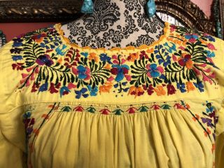 Absolutely Yellow Vintage Mexican Oaxacan Embroidered Dress Size M/L 5