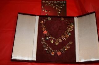 Joan Rivers 19 Charm Hearts And Flowers Necklace,  Bracelet & Earring Set
