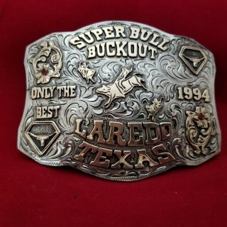 Rodeo Trophy Buckle Vintage 1994 Laredo Texas Bull Rodeo Champion 874