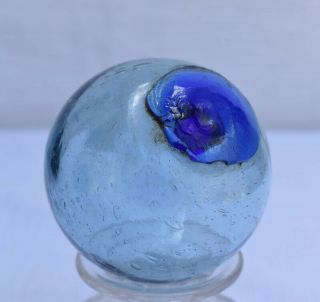 Japanese Light Blue Glass Fishing Float,  3.  62 " Diameter,  Cobalt Blue Seal