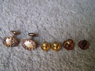 Vintage Marked 14k Krementz Studs & Marked 14k Cuff Links.  Monogramed.  11.  9 Grm.