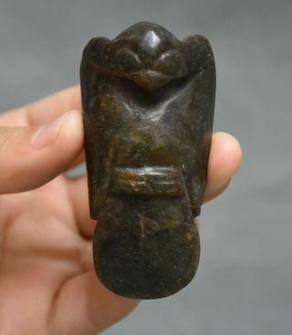 3 " China Hongshan Old Jade Stone Hand Carved " Eagle Owl " Birds Statue Pendant