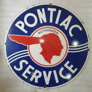 Pontiac Service 30 Inches Round Vintage Enamel Sign