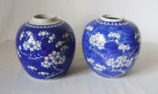 Two Antique Chinese Porcelain Vases Prunus Pattern C.  19th: One With Kangxi Marks