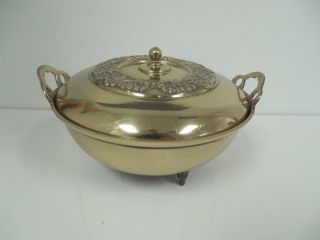 Chinese Brass Tripod Censer Incense Burner With Lid Signed 8.  5 "