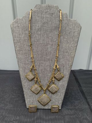 Jeep Collins Sterling & Brass Link Necklace W/ Pendants & Earrings