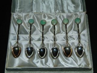 Antique Set of 6 Sterling Silver and Jade Spoons by Wai Kee - Hong Kong / China 3