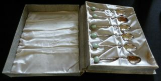 Antique Set of 6 Sterling Silver and Jade Spoons by Wai Kee - Hong Kong / China 8