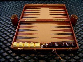 Aries Of Mexico Tournament Backgammon Set,  Leather Case.  Rare,  Complete,  Vintage