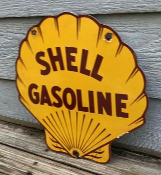 VINTAGE SHELL PORCELAIN SIGN GAS SERVICE STATION PUMP PLATE MOTOR OIL 3