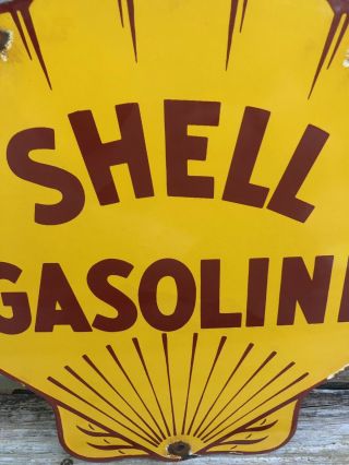 VINTAGE SHELL PORCELAIN SIGN GAS SERVICE STATION PUMP PLATE MOTOR OIL 6