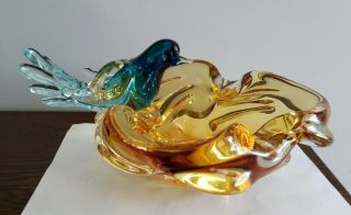Rare Signed Chalet Canada Fascination Par Cm Art Glass Bowl / Ashtray With Bird