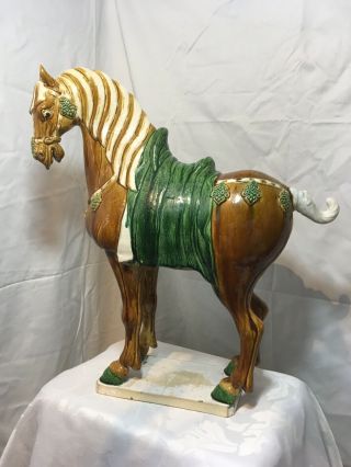 Very Large Chinese Tang Dynasty Majolica Style Drip Glaze War Horse - 54cm -
