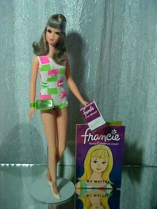 1965 Brunette Bendable Legs Francie (barbie) 1130,  Htf White Ss,  Shoes,  Eyebrush