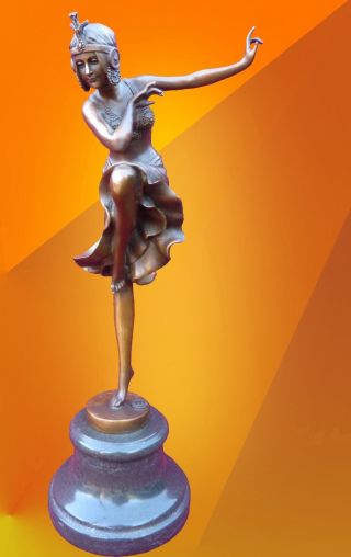 Art Deco Bronze Statue Hindu Dancer Light Patina Signed Chiparus Hot Cast