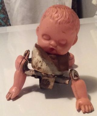 Antique/Vintage 1920’s Era Celluloid & Tin Crawling Creepy Baby Doll Toy 3