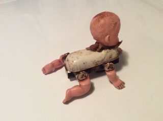 Antique/Vintage 1920’s Era Celluloid & Tin Crawling Creepy Baby Doll Toy 4