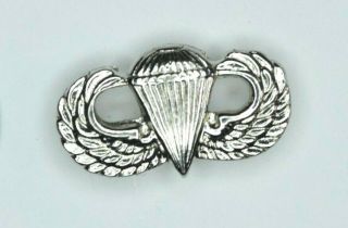 Wwii Sterling Silver Us Army Airborne Paratrooper Jump Wings Lapel Pin Screwback