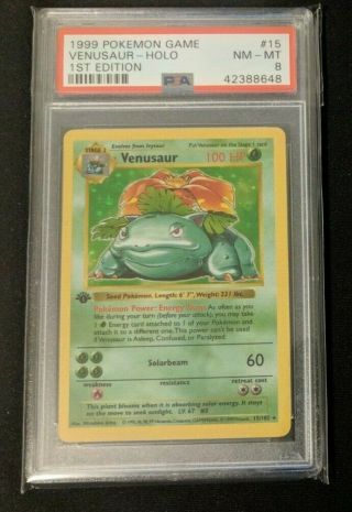 1st Ed Venusaur 15/102 Shadowless Psa 8 Nm - Base Rare Pokemon Card Holo
