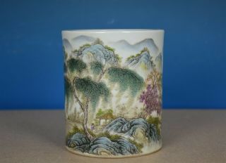 Antique Chinese Famille Rose Porcelain Brush Pot Marked Wang Yunquan G838