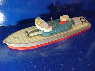 Orig 1940s Wwii Keystone Wooden Us Cruiser Toy Boat Orig Paint