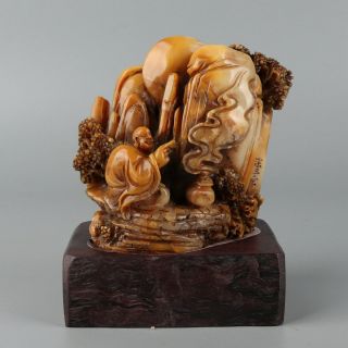 Chinese Exquisite Hand - Carved Shoushan Stone Landscape Luohan Statue