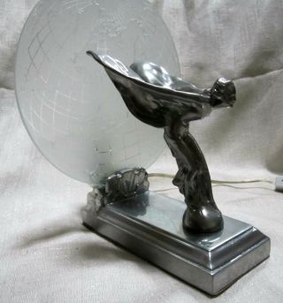 Rolls Royce Flying Lady Auto Vintage Table Lamp In Polished Aluminum Usa