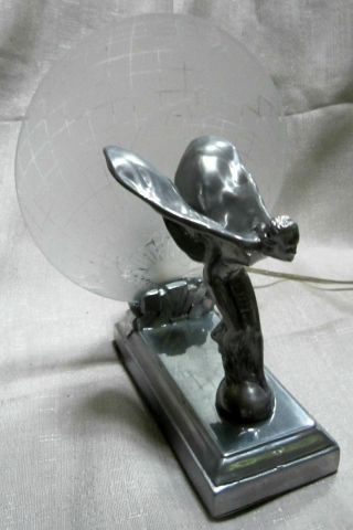 Rolls Royce Flying Lady auto Vintage table lamp in polished aluminum USA 6