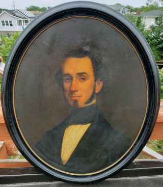 Antique Old Early 1800s American Realism Portrait Oil Painting Young Gentleman 4