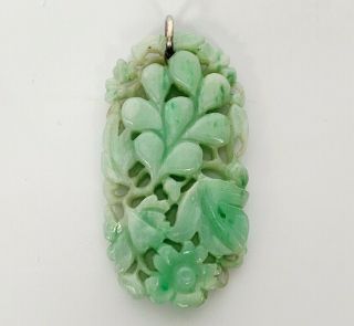 Vintage Carved Chinese Green Jade Jadeite Necklace Pendant Hard Stone