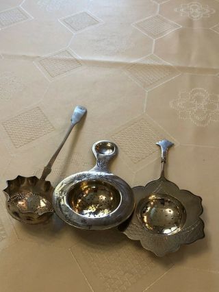 Fine Antique Russian 3 Silver Tea Strainers