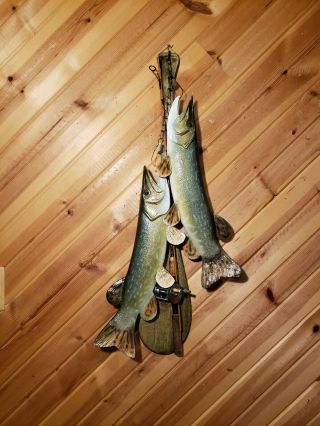 Northern Pike Wood Carving Taxidermy Fish Mount Fishing Lure Casey Edwards