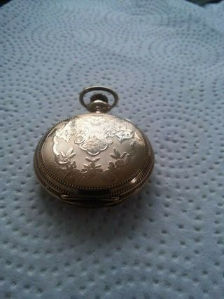 Antique American Waltham 14 K Ladies Pocket Watch Engraved Hunters Case 4