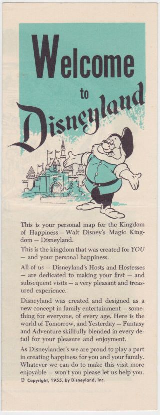 1955 Disneyland Brochure Map Disney Inaugural 1st Year Walt Disney Vtg