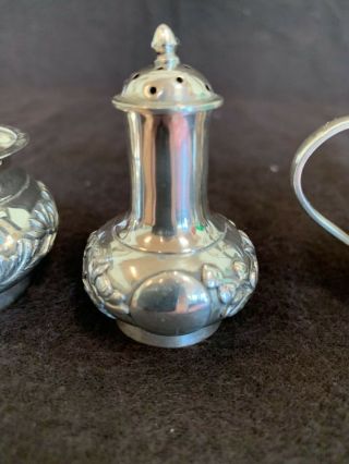 Antique Chinese export sterling silver 3 piece condiment set signed TS 2.  5” 3