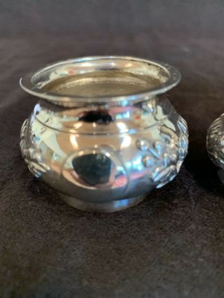 Antique Chinese export sterling silver 3 piece condiment set signed TS 2.  5” 6