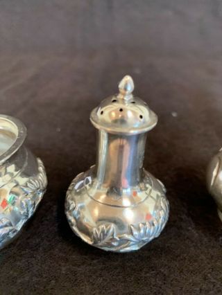 Antique Chinese export sterling silver 3 piece condiment set signed TS 2.  5” 7