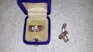 vintage set 14K rose gold diamonds mother of pearl slide and ring size 6 2