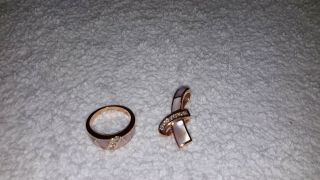 vintage set 14K rose gold diamonds mother of pearl slide and ring size 6 5