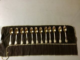 12 Antique Hippolyte Thomas (french,  1845 - 55) Gold Wash Sterling Silver Spoons