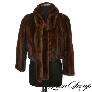 Vintage Brown Split Mink Fur Shawl Collar Jacket Coat,  Self Belt/scarf