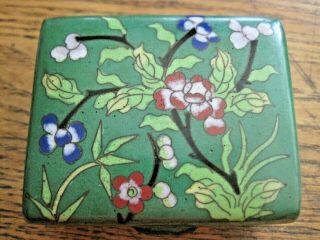 Antique Chinese Green Red Blue Cloisonne Floral Hinged Box Late Qing Republic