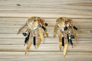 Huge Bodacious Tabra Golden Shield Clip Earrings Daggers Black Onyx Crystals 4