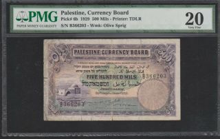 Palestine Currency Board 500 Mils 1929.  P - 6b Pmg 20 Very Fine.  Rare Date