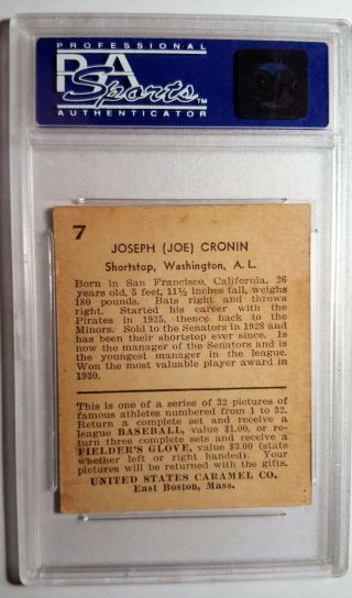 1932 U.  S.  Caramel 7 Joe Cronin (HOF) PSA 6 EX - MT,  Rare,  Buy It Nows Daily 2